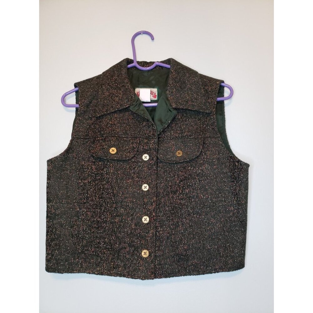 Pine Grove Womens Sz S Vest Button Front Green Heathered Pocket USA Sharon Young